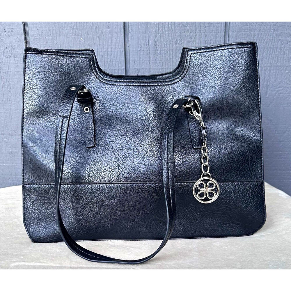 Bueno Black Tote Shoulder Bag Silver Hardware Zip Closure Lined Pockets